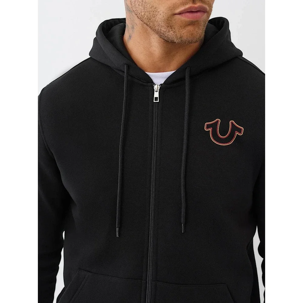 True Religion Distressed HS Zip Hoodie Jet Black Size Large New With Tags
